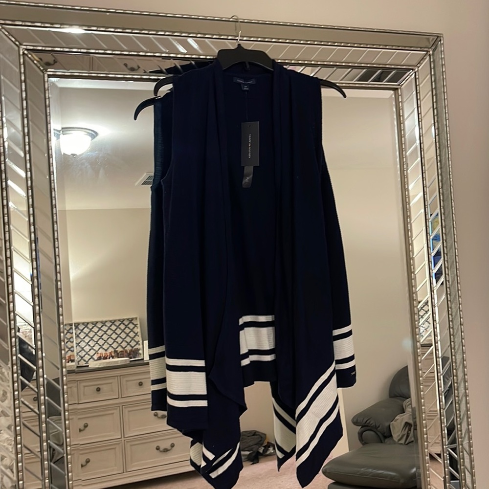 NWT Tommy Hilfiger draped sweater vest in navy blue and cream. NWT. Size S.